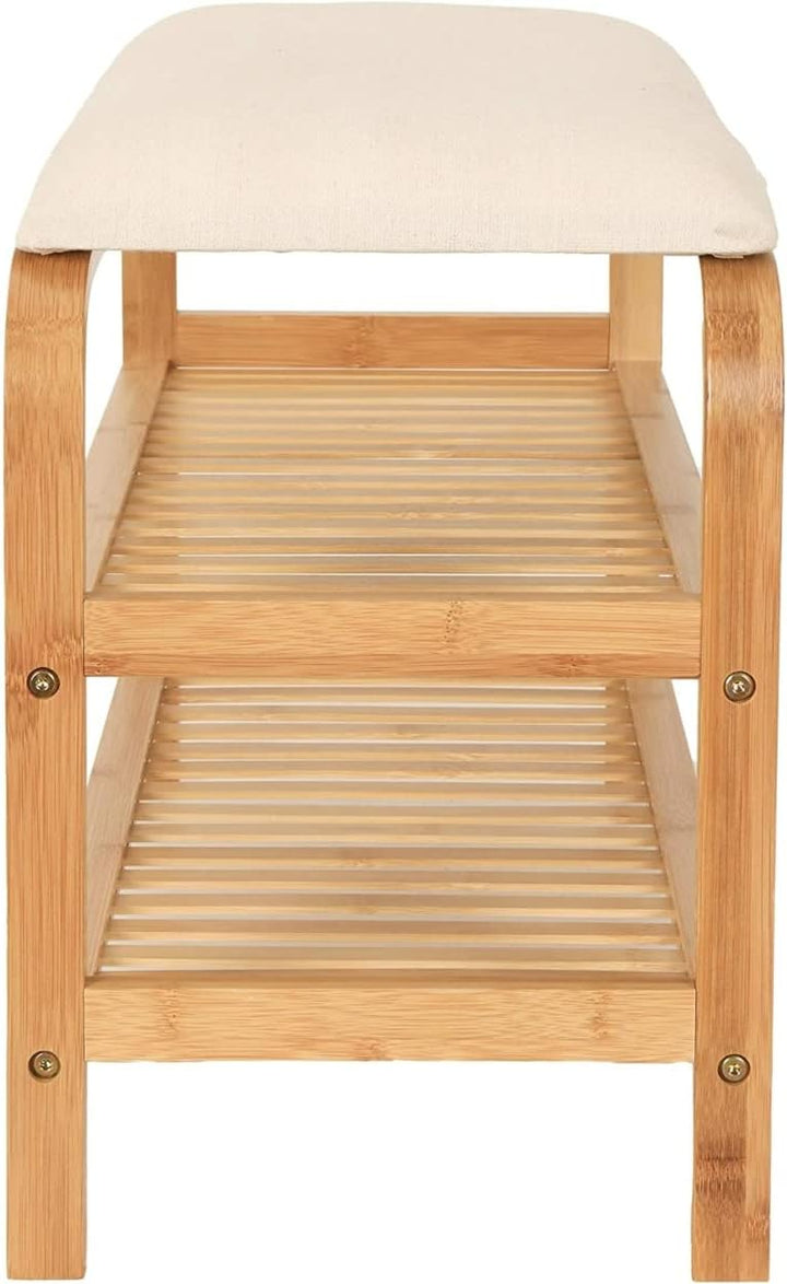 Bambus Schuhregal Schuhregal aus Bambus mit Sitzbank Schuhbank mit Sitzkissen und Schublade Sitzbank
