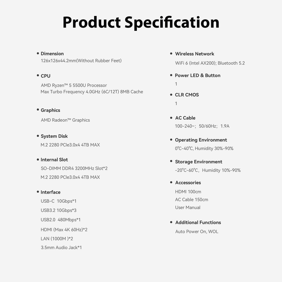 Beelink AMD Ryzen 5 5560U(6C/12T,bis zu 4.0GHz), SER5 Mini Computer Wi11 Pro, 16G DDR4 RAM/500G M.2