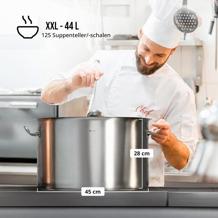 Royal Catering Kochtopf Induktion 44 L Ø 45 cm mit Deckel Edelstahl-Topf Induktionsherd-Topf Indukti