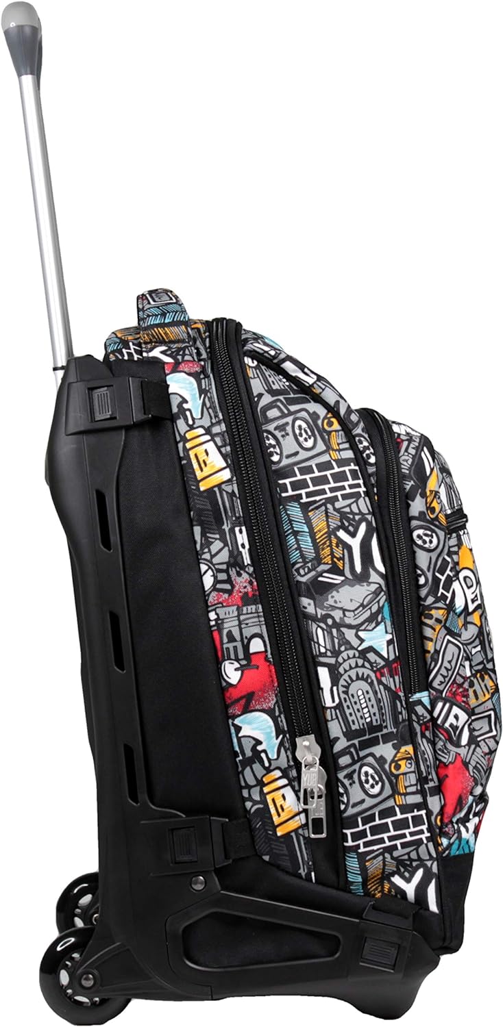 YUB TROLLEY TECH Rucksack mit Trolleyfunktion, 3 in 1, Schulranzen mit Rollen, Abnehmbarer Rucksack,