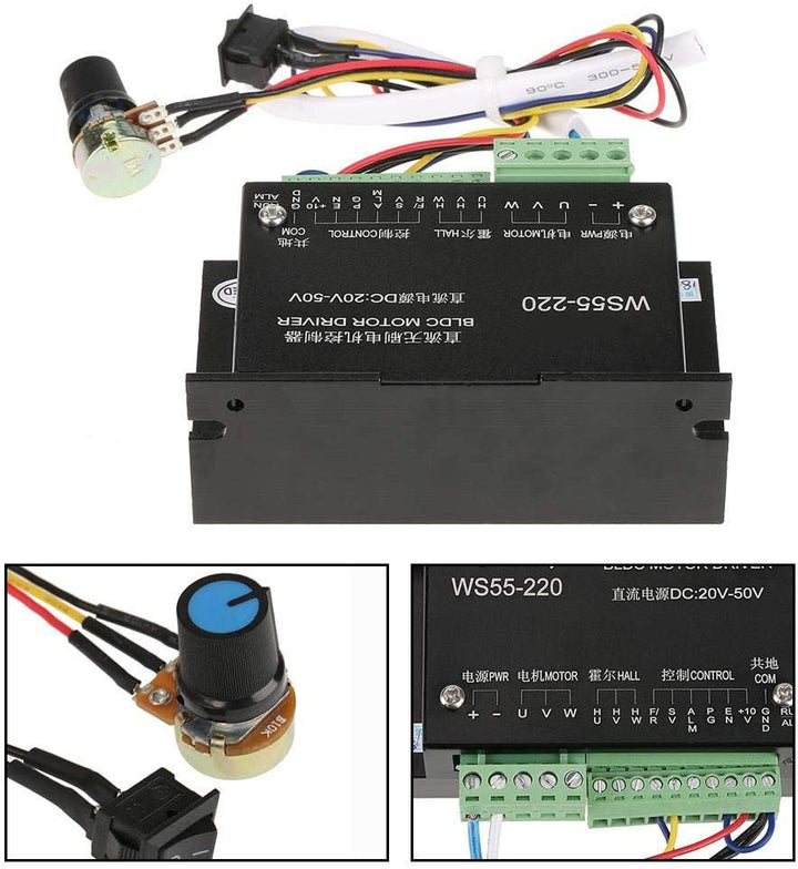Bewinner Motortreiber Controller mit Kabel, WS55-220 Hochleistungs BLDC Motor Controller mit 3 Phase