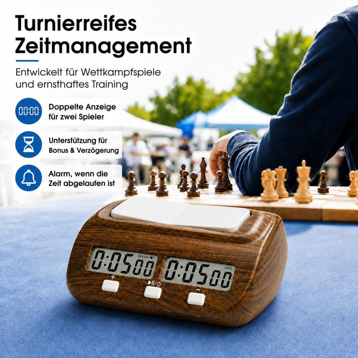 Digitale Schachuhr Timer, Professional Elektronischer Schachtimer Holz Brettspielzähler, Schach Uhr