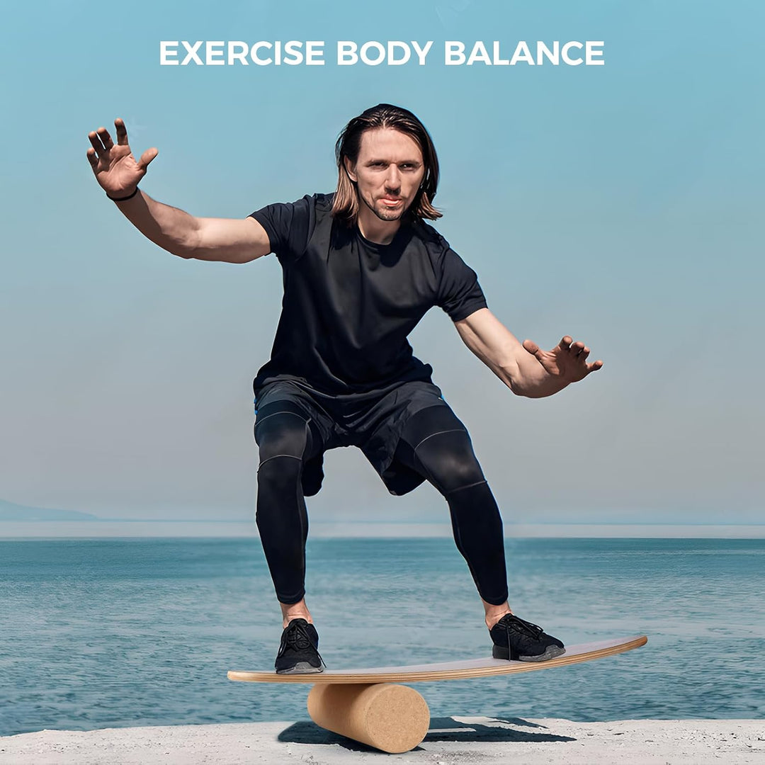 Cowiewie Balance Board, 15mm Dickes BalanceBoard + 10mm Korkrolle, Balance-Board Maximale Belastung