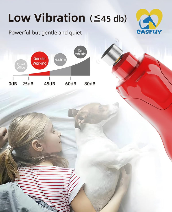 Casfuy Krallenschleifer für Hunde - (45 dB) 6-Gang-Haustier-Krallenschleifer mit 2 LED-Lichtern für