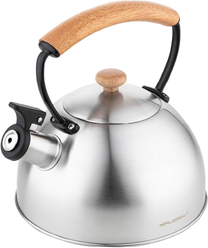 Florina Wooden Wasserkessel Induktion, Flötenkessel, Alle Herdarten, 2,3 L, Edelstahl Teekessel, Hol