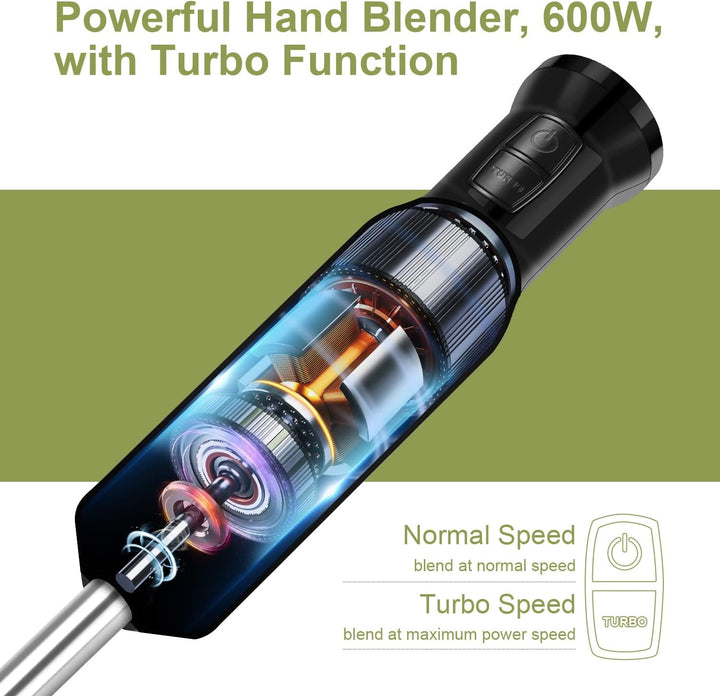Stabmixer, Wancle pürierstab 600W Elektrischer hand blender Rührstab mit Turbo für die Zubereitung v
