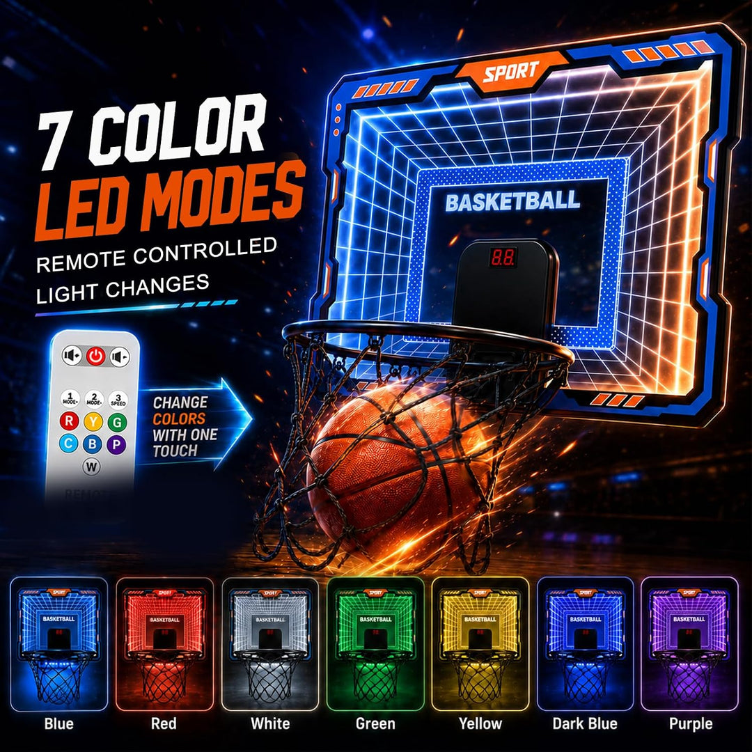 YESHIN Indoor Basketballkorb Kinder mit 7 Farb-LED Licht & Fernbedienung, Mini Basketball Set für Tü