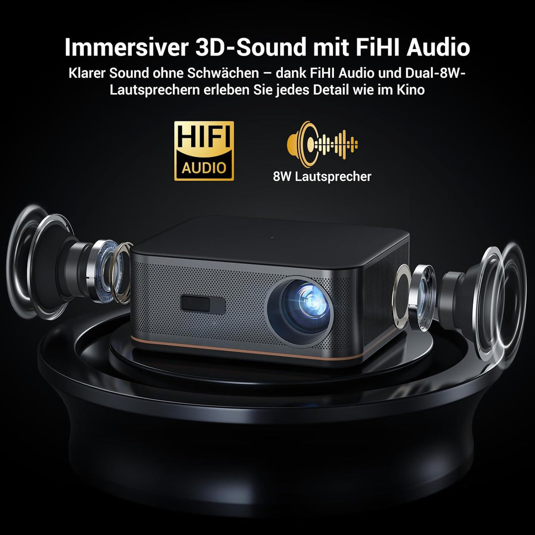 Tageslicht Beamer 4K [1500ANSI/KI-Autofokus/Trapezkorrektur] 38000 Lumen Full HD Beamer mit WiFi 6 B