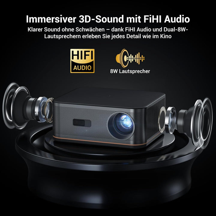 Tageslicht Beamer 4K [1500ANSI/KI-Autofokus/Trapezkorrektur] 38000 Lumen Full HD Beamer mit WiFi 6 B