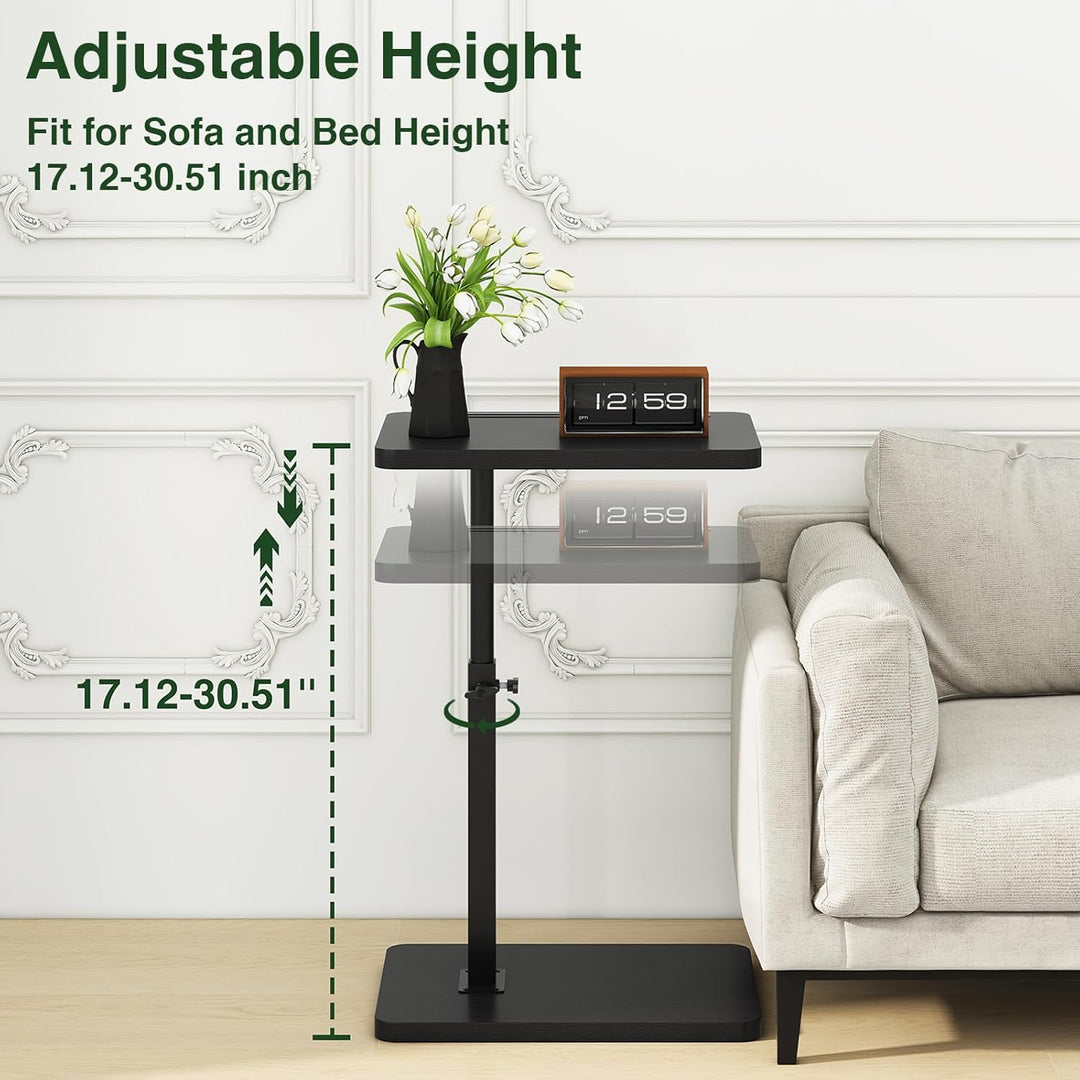 IBUYKE Beistelltisch C Form, 360° Rotierbarer und Höhenverstellbar Sofatisch, Couchtisch für schmale
