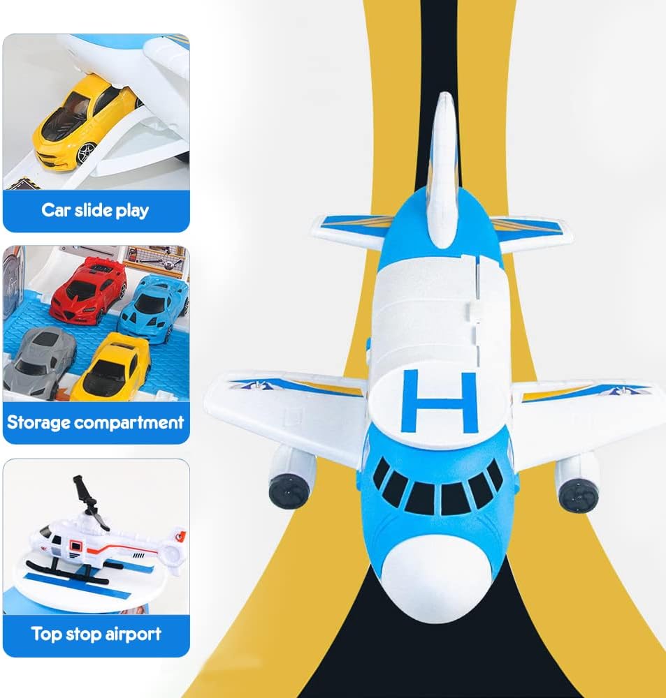 Transport Flugzeug Auto, Transportflugzeugmodell, Spielzeugautos mit 8 Autos+1 Flugzeugs+1 Flugzeugl