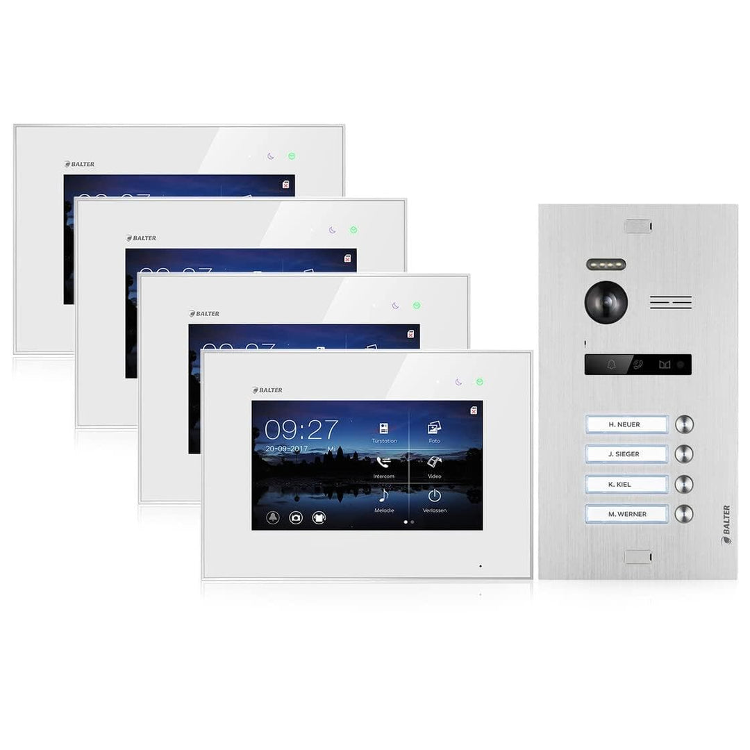 Balter EVO Video Türsprechanlage, Touchscreen, 4X 7 Zoll Monitor, Türstation für 2 Familienhaus Türk
