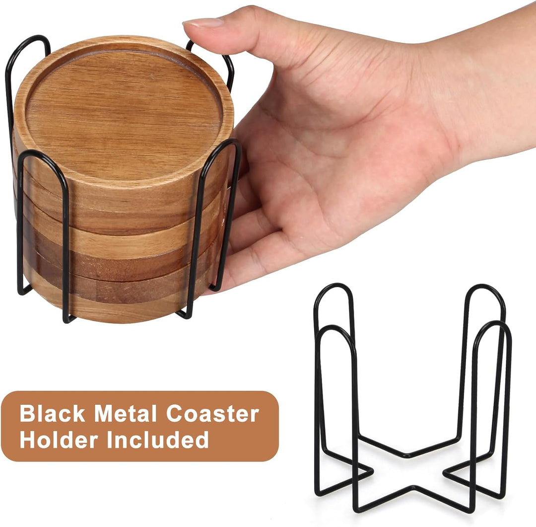 6 Stück Akazienholz Untersetzer für Gläser Getränke Tassenuntersetzer mit Halter Couchtisch Deko Tis