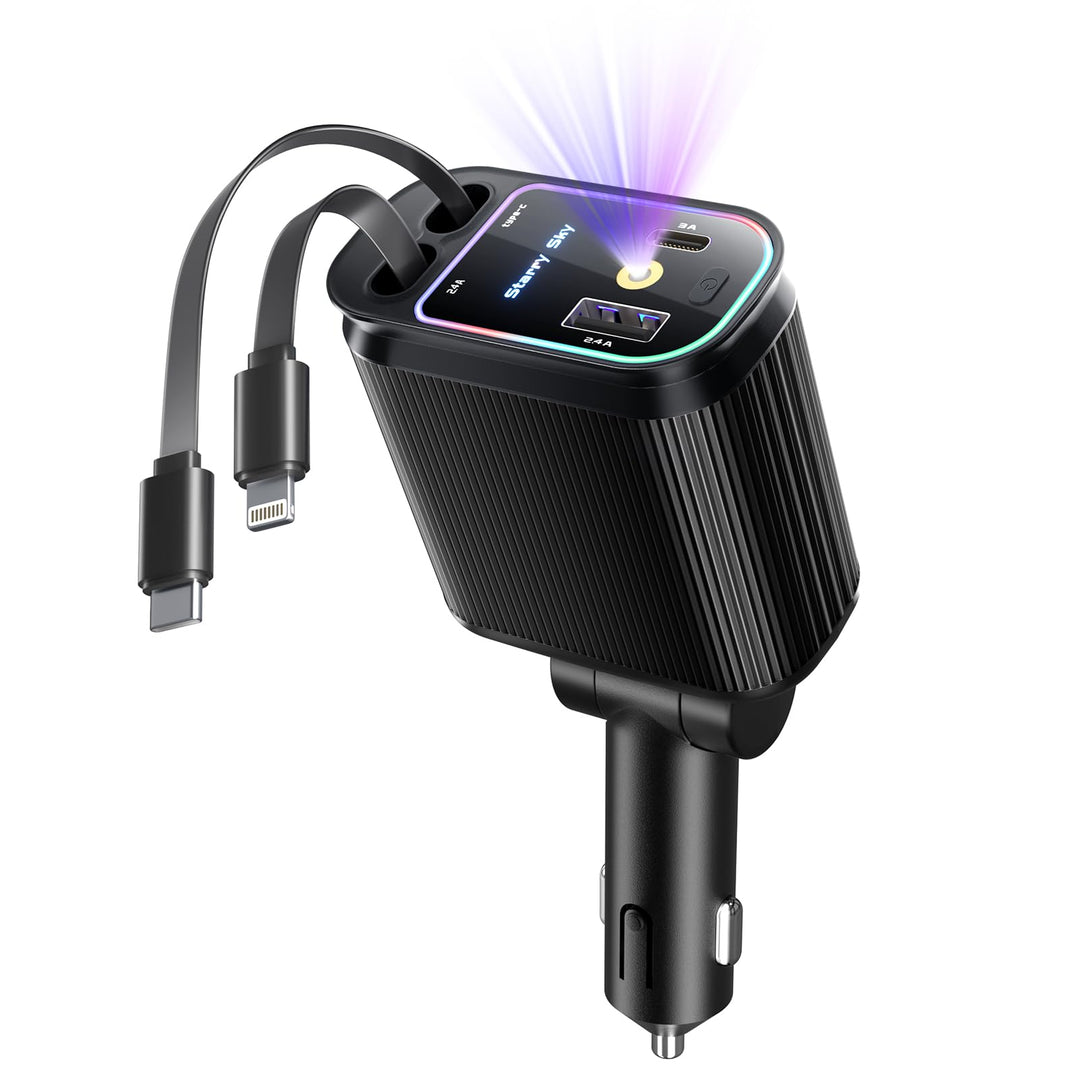 4 in 1 Zigarettenanzünder USB C 69W Auto Ladegerät Adapter, Einziehbares Sternenhimmel Auto Zubehör,