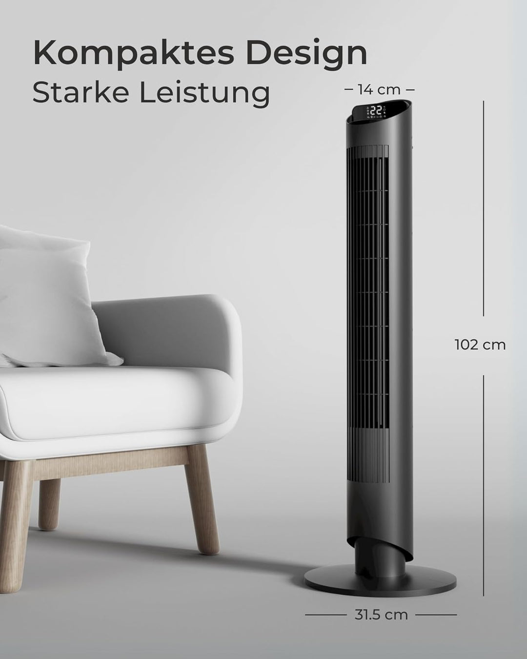 CF2401 Turmventilator mit Fernbedienung, App - Leiser Standventilator mit Timer, LED - Ventilator ki