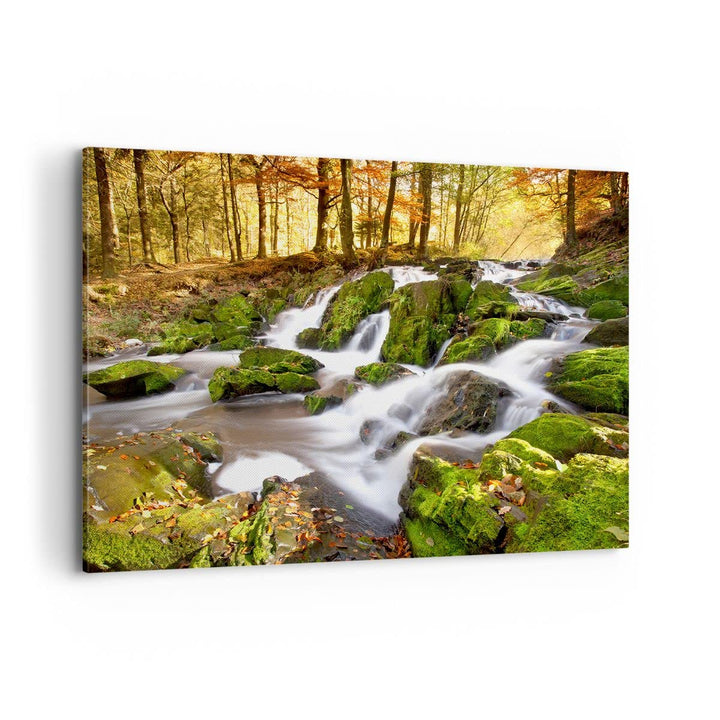 ARTTOR Bilder auf Leinwand 100x70cm Leinwandbild Sonne Berg Bach Park Gross Wanddeko Bild Schlafzimm