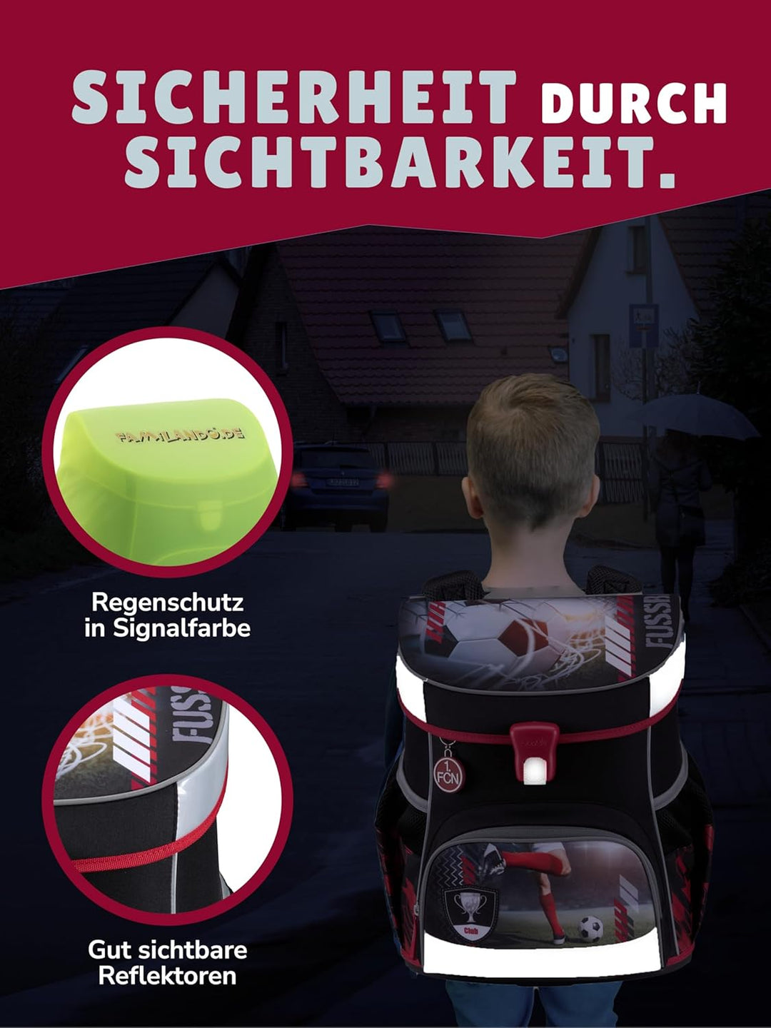 Familando - Scooli Campus Fit Schulranzen Set - 10-teilig mit Schultüte - 1. FC Nürnberg (1. FCN) -
