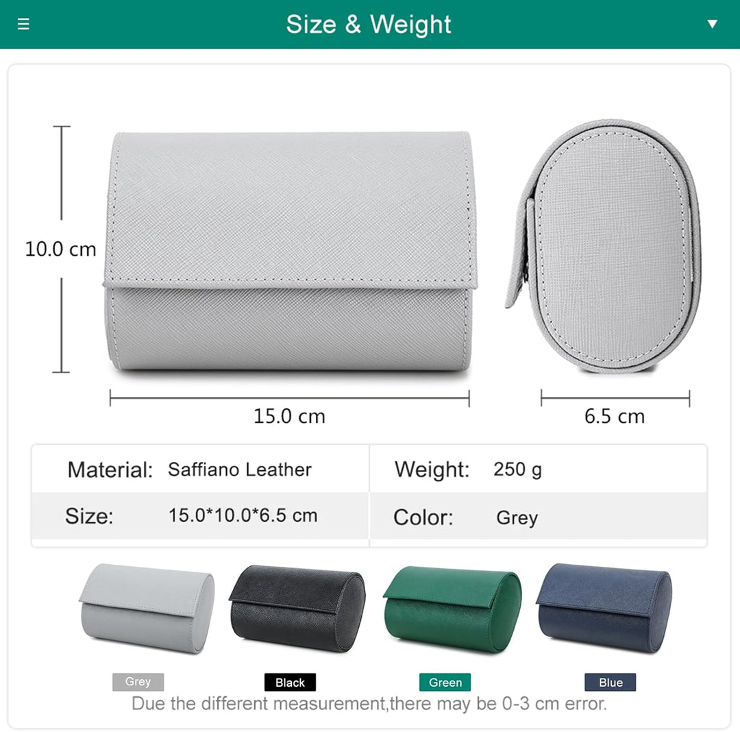 Hiram Uhrenkoffer aus echtem Leder für 2 Uhren, handgefertigt, echtes Saffiano-Leder, Reiseuhr, trag