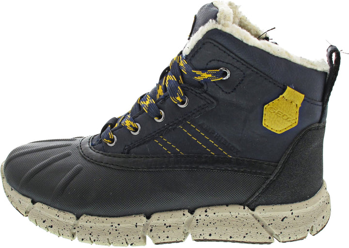 Geox Jungen J Flexyper Boy B ABX Snow Boot 28 EU Navy Yellow, 28 EU Navy Yellow