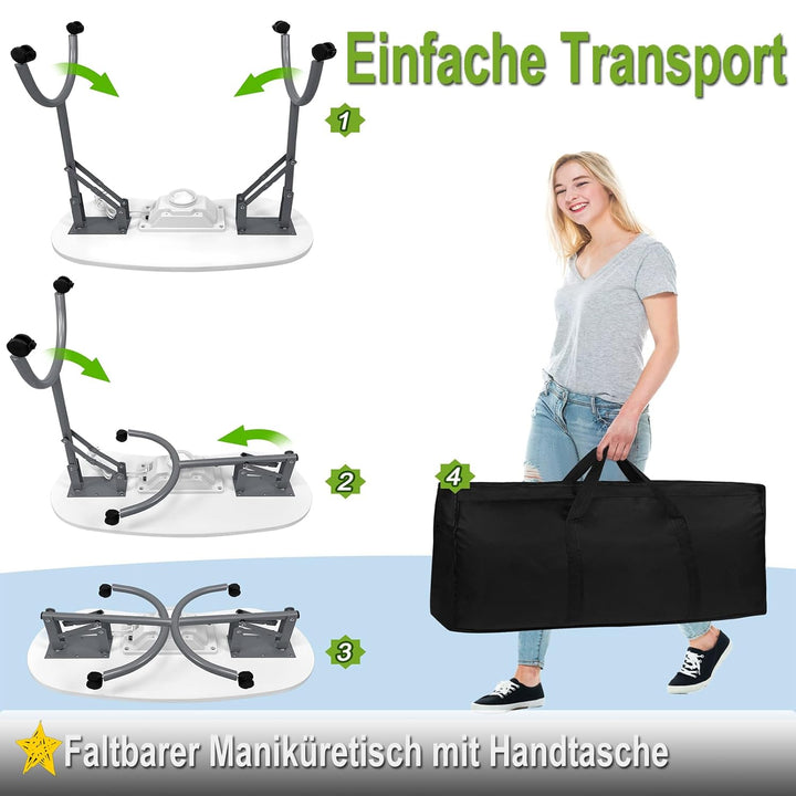 Faltbar Maniküretisch mit Absaugung, 98x44 x77 cm Maniküre Tisch Nageltisch mit Staubbeutel Tragbare