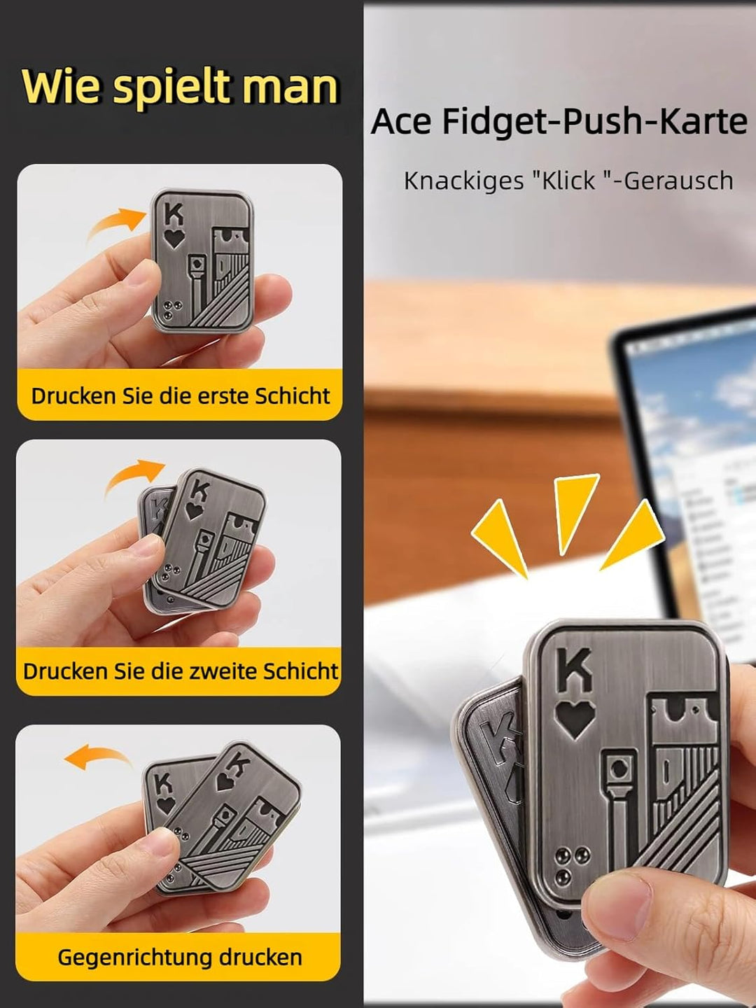 Metall-Fidget-Slider, Pop-Fidget-Spielzeug Poker Push Card für Jugendliche und Erwachsene, Geschenk