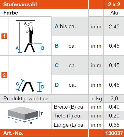 Krause 130037 Klapptritt 2 x 2 Stufen Aluminium, mit Roll-Stop-Automatik