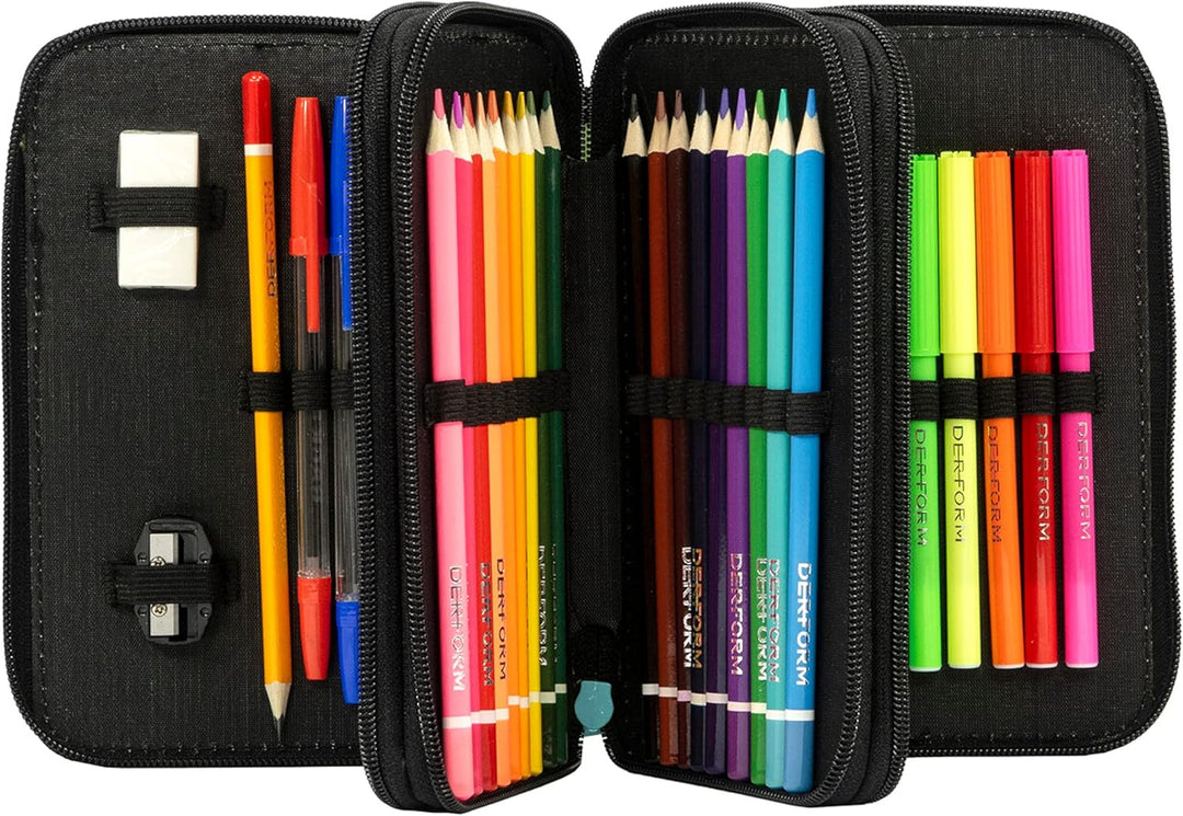 Goldkids Federtasche 3-fache Federmappe Federmäppchen 43-teilig gefüllte Schüleretui Stifte und Pins