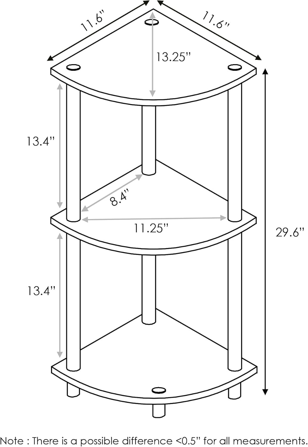 Furinno kompaktes Eck-Mehrzweck-Regal mit 3 Ebenen, Buche/Weiss, 29.46 x 29.46 x 75.18 cm Buche/Weis