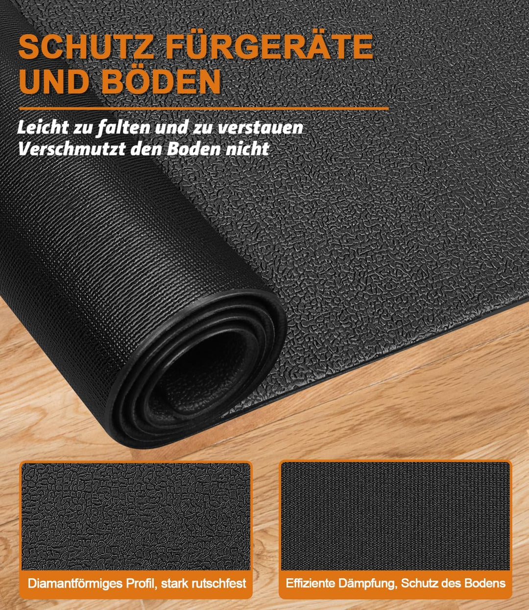 Faltbare Bodenschutzmatte Fitness Unterlegmatte für Fitnessgeräte, 140cmx65cm/160x75cm/180x80cm,6mm