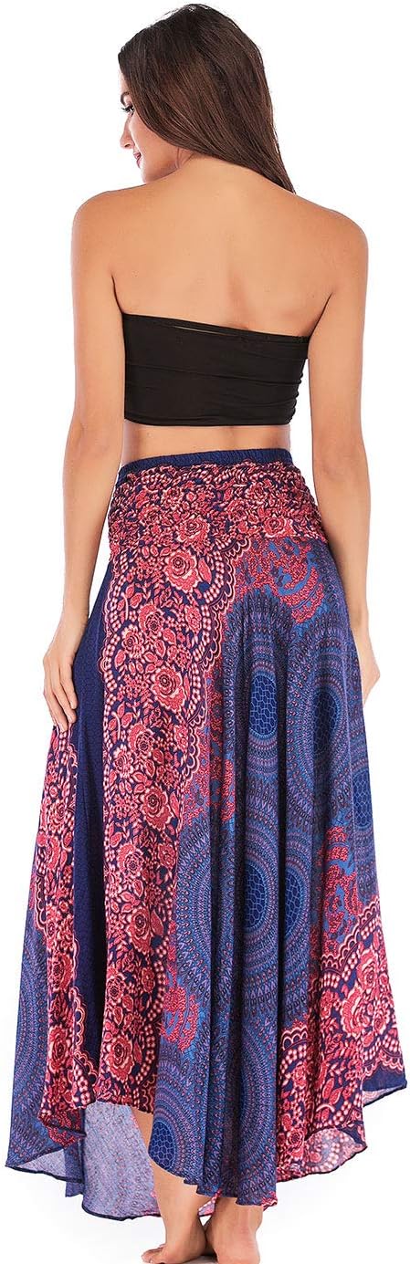 FEOYA 2 in 1 Rock Damen Lang Sommer Maxirock Damen Boho Strandrock Blumen Hohe Taille Rock Hippie Da