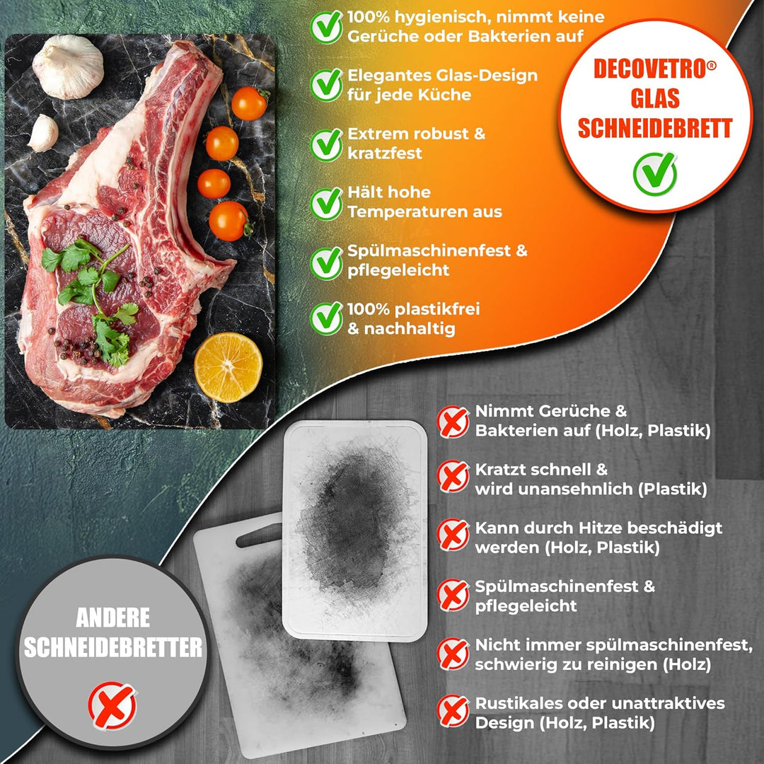 Decovetro® Schneidebrett Glas | 40 x 30 cm | Glass Cutting Board | Hygienisches und robustes Glassch