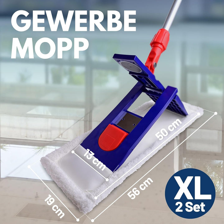 Sonty 2 Stück Wischmopp Set XL 50 cm, Klapphalter Magnet, Mopstange Alu, Microfaser Mopp (2)