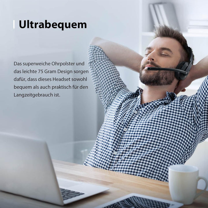EKSA H5 Bluetooth PC Headset mit Mikrofon & USB Dongle [45 Stdn Spielzeit & 10M Reichweite] Mono mit