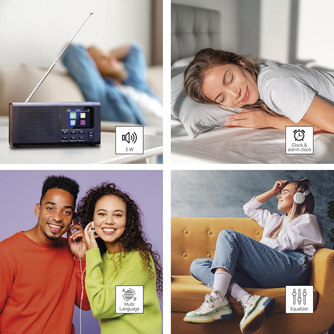 EMOS - DAB+ Radio mit Bluetooth und Dual-Stromversorgung - tragbares Digitalradio mit Wecker, Sleept