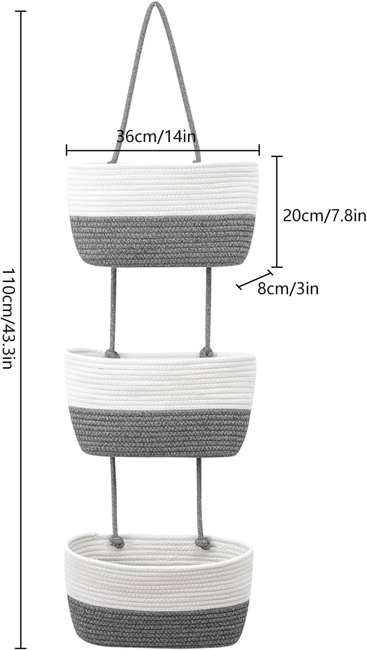 Btstil Hängeorganizer Tür Wand Organizer, 3-Tier Baumwolle Seil Gewebt Wall-Mounted Veranstalter, Or