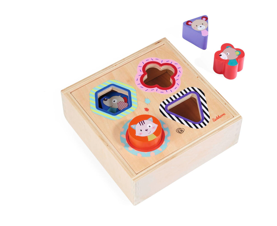 Eichhorn - Steckbox Friends, Holzkasten mit 4 Steckelementen Formen, 5 teilig, 6x17x17cm, 100% FSC Z
