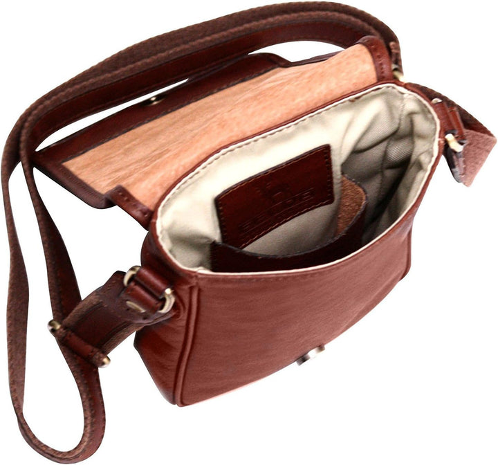 Unisex Kleine Schultertasche aus Echtleder Cognac, Cognac