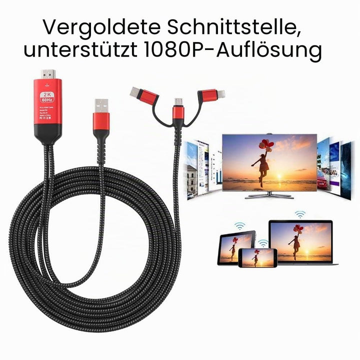 Telefon zu HDTV Adapterkabel, 3 in 1 USB Adapterkabel, Unterstützung 1080P Auflösung, für Fernseher