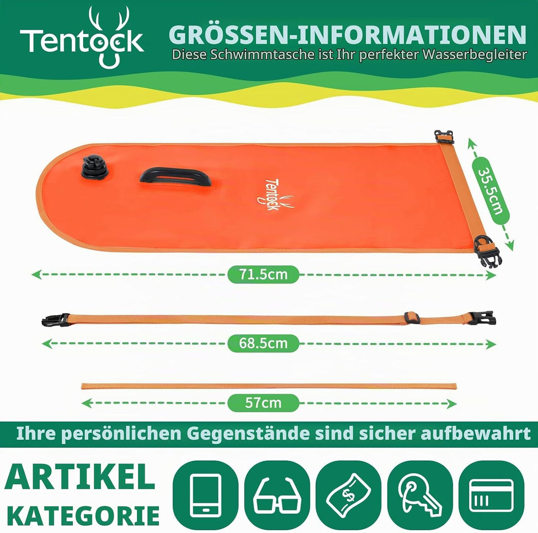 Tentock Schwimmboje 28L Wasserdicht Aufblasbare Trockentasche Schwimmen Sicherheitsschwimmer für Was