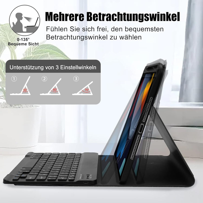 Tastatur Hülle für iPad 10.2 Zoll 9th Gen 2021 Wireless Abnehmbare Tastatur (QWERTZ) für iPad 8th Ge