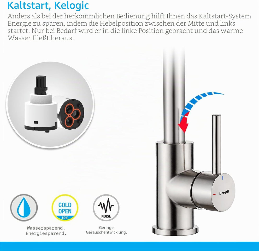 IBERGRIF M22105A, Hoch Küchenarmatur, Einhebel Spültischarmatur, Wasserhahn für Küche, Matt, Grau, G