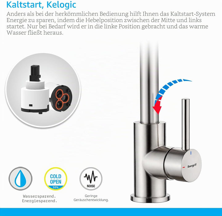 IBERGRIF M22105A, Hoch Küchenarmatur, Einhebel Spültischarmatur, Wasserhahn für Küche, Matt, Grau, G