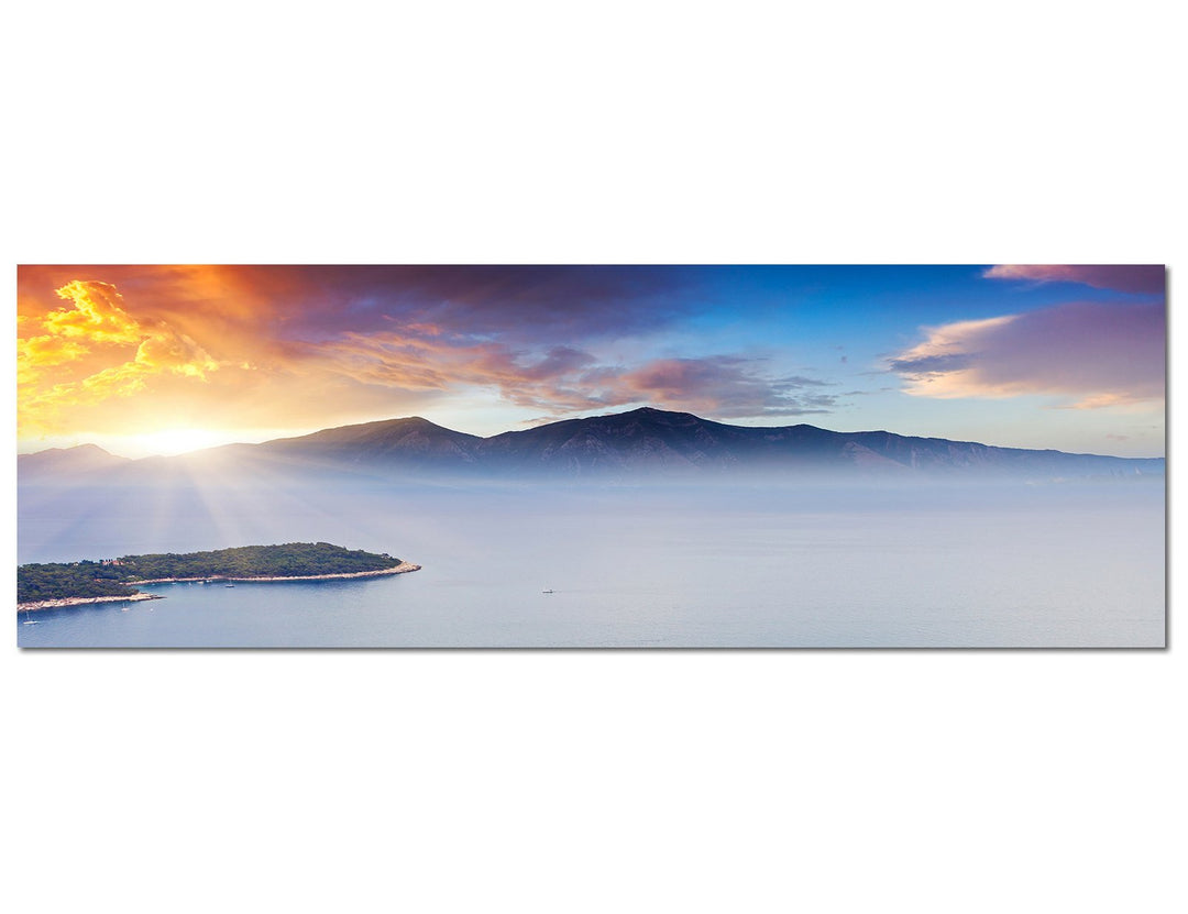 Paul Sinus Art Panoramabild auf Leinwand und Keilrahmen 150x50cm Montenegro Balkan Berge Nebel Meer