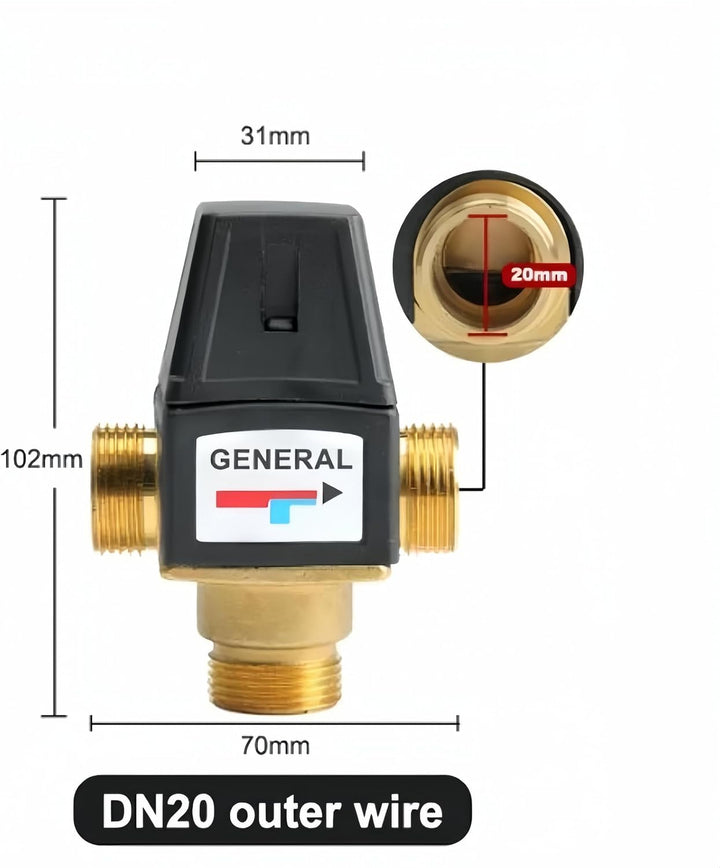Thermostat Wassermischventil, 3-Wege Aussengewinde DN20 Messing Wassermischventil für Solarwarmwasse