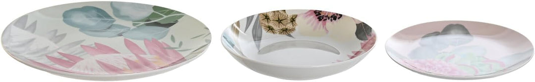 VAJILLA SET 18 PORCELANA 27X27X3 TROPICAL VERDE