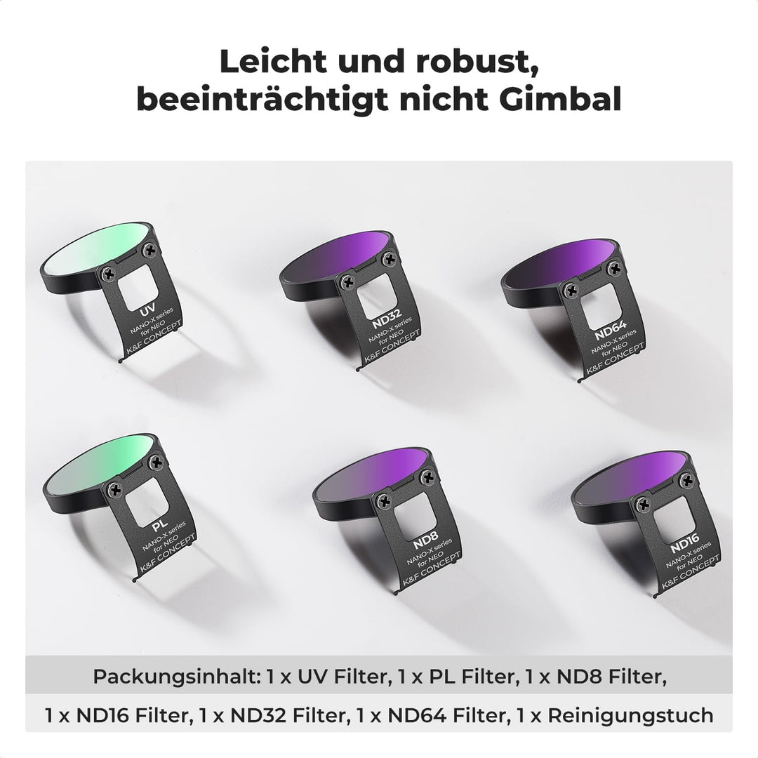 K&F Concept ND & CPL Filter Set Kompatibel mit DJI NEO, 6 stück Filter UV, CPL, ND8, ND16, ND32, ND6