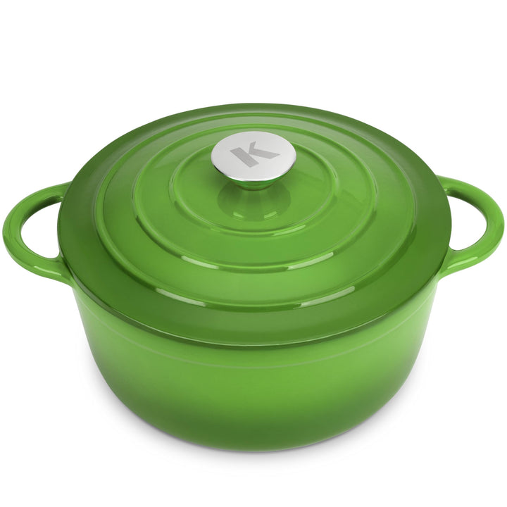KLAMER Gusseisen Bräter 5 L, Gusseisen-Topf 25 cm backofengeeignet, Emaille Schmortopf mit Deckel, P