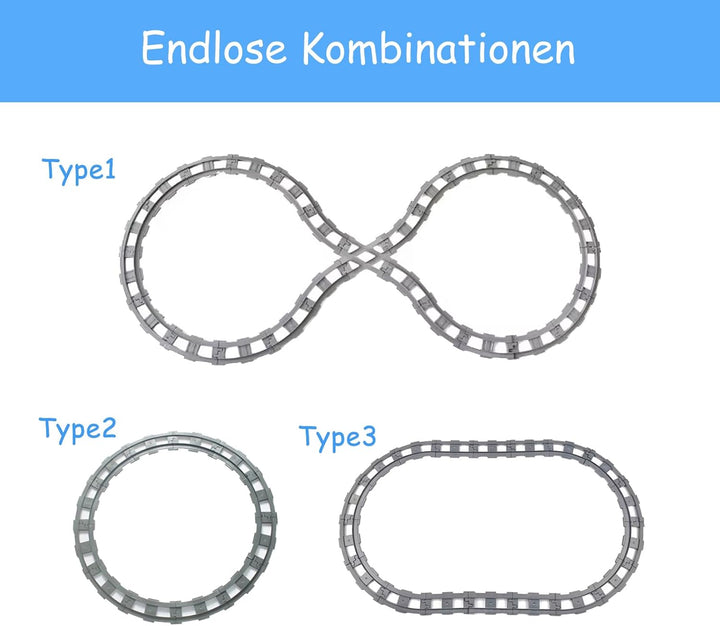67PCS Bausteine Schienen Set, City Eisenbahn Schienen bestehend aus Cross, Track Gerade, Kurven Schi