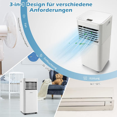 COSTWAY Mobile Klimaanlage für Räume bis zu 60-75 m³(20-25 m²), 9000 BTU, 2,6KW, Kühlen&Ventilieren&