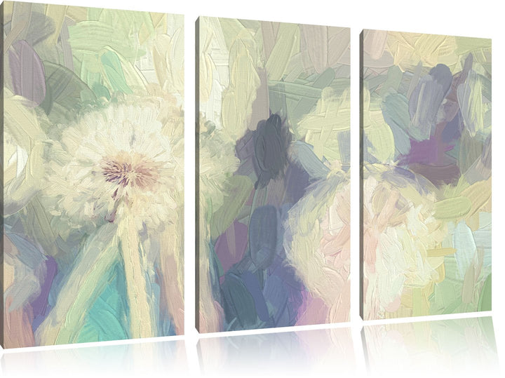 Pixxprint Romantische Pusteblumen Pinsel Effekt 3-Teiler Leinwandbild 120x80 Bild auf Leinwand